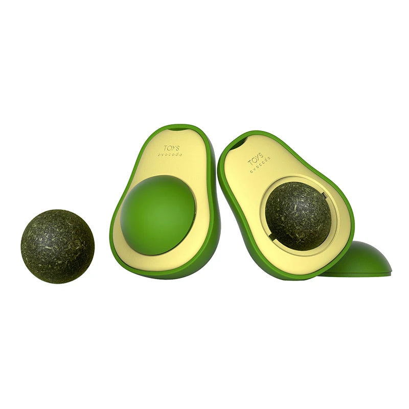 Avocado Catnip Ball Rotatable Pet Toy Mint Ball Wall Stickup Cat Snacks for Kitten Cat Cartoon Pet Teeth Cleaning Supplies