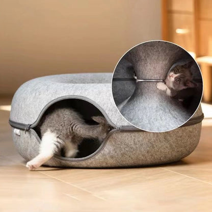 Donut Pet Cat Tunnel Interactive Play Toy Cat Bed Dual Use Ferrets Rabbit Bed Tunnels Indoor Toys Cats House Kitten Training Toy